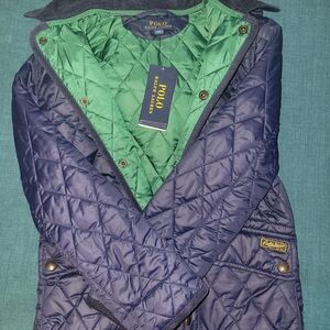 NWT Polo Ralph Lauren Navy Blue W/ Green Quilted Jacket Small Sm New With Tags